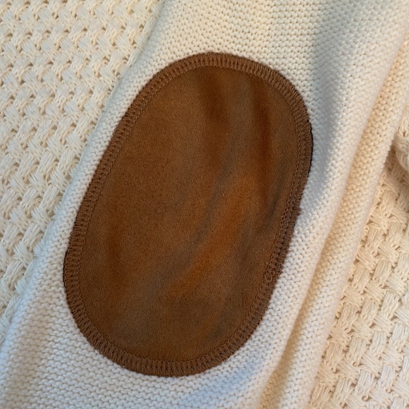 August Mist Cream Small Sweater with Suede Elbow Patches - Picture 6 of 8